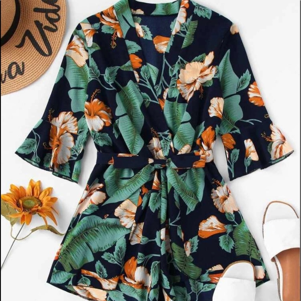 Floral romper with belt